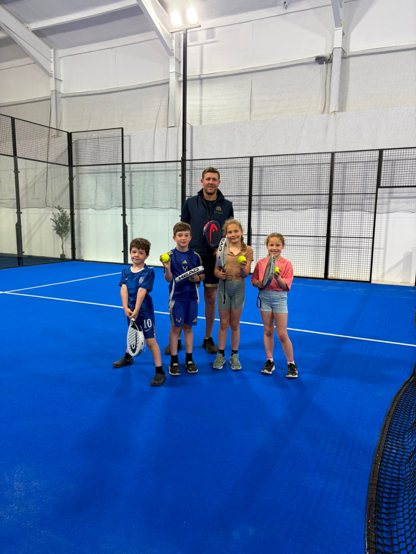 Coach Henry with a junior padel group at Poplars Padel, East Cowick near Goole