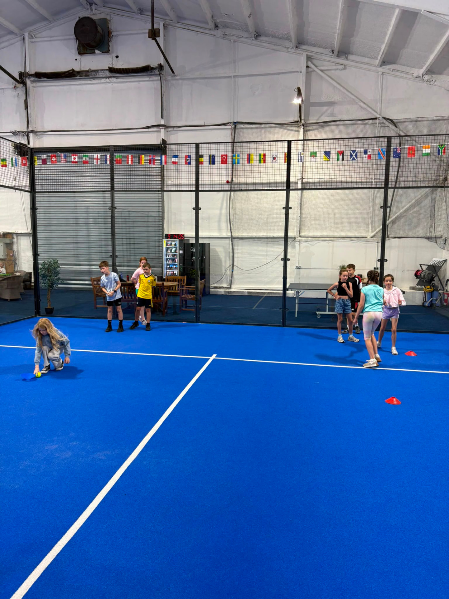 Indoor padel court, clubhouse seating and refreshments at Poplars Padel, East Cowick near Goole