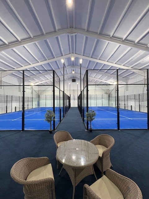 Aerial view of the four padel courts at Poplars Farm, East Cowick